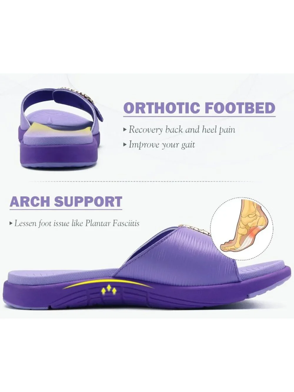 Women's Purple Faux Leather Comfortable Recovery Walking Adjustable Slip On Flat